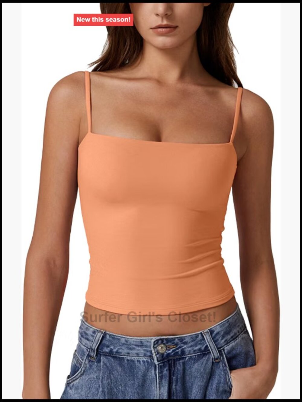 Double Lined Sleeveless Tank Top Adjustable Spaghetti Strap Square Neck Crop
